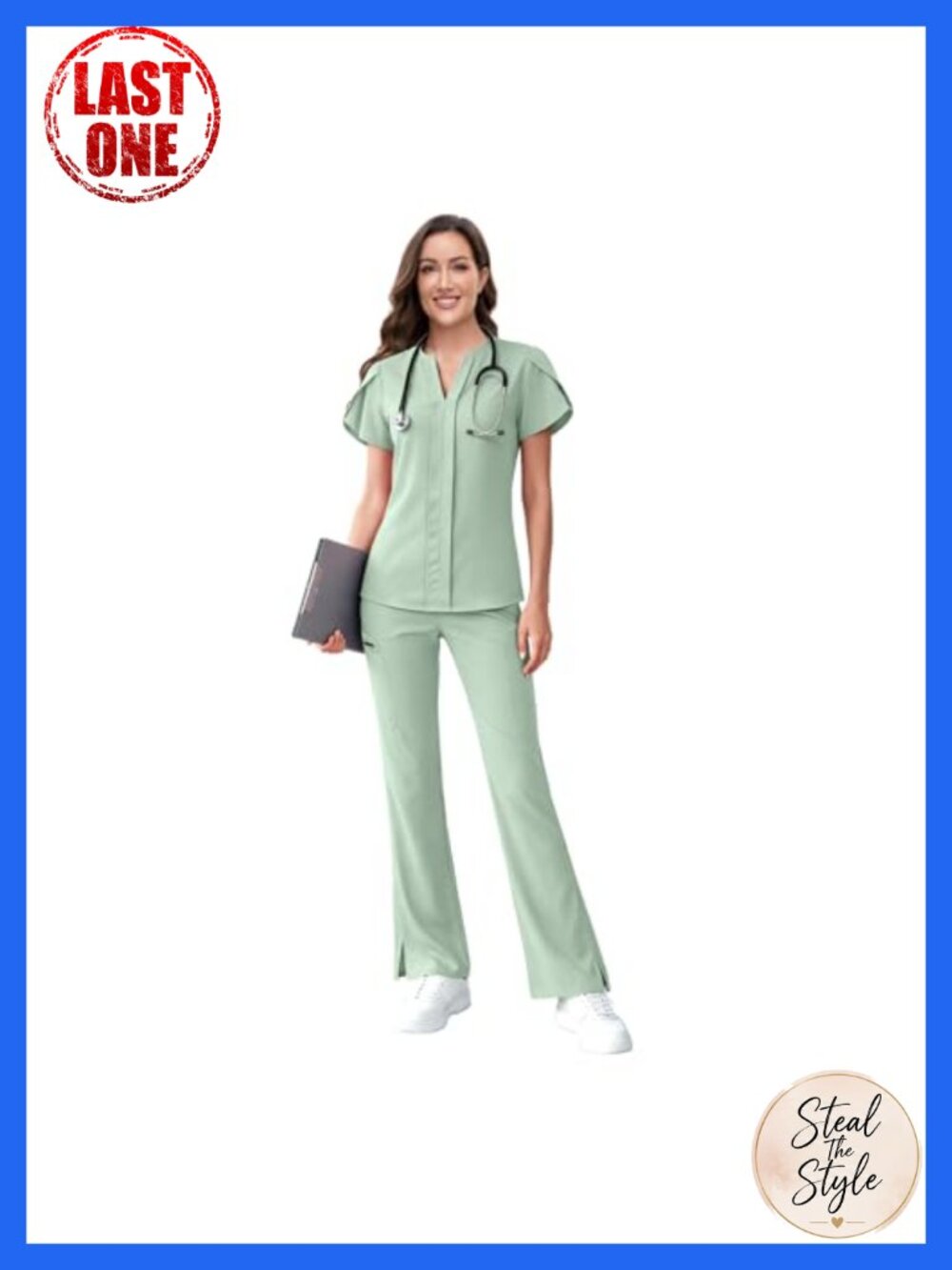 Womens Scrubs Set V Neck Top Flare Leg Pants Medical Uniform